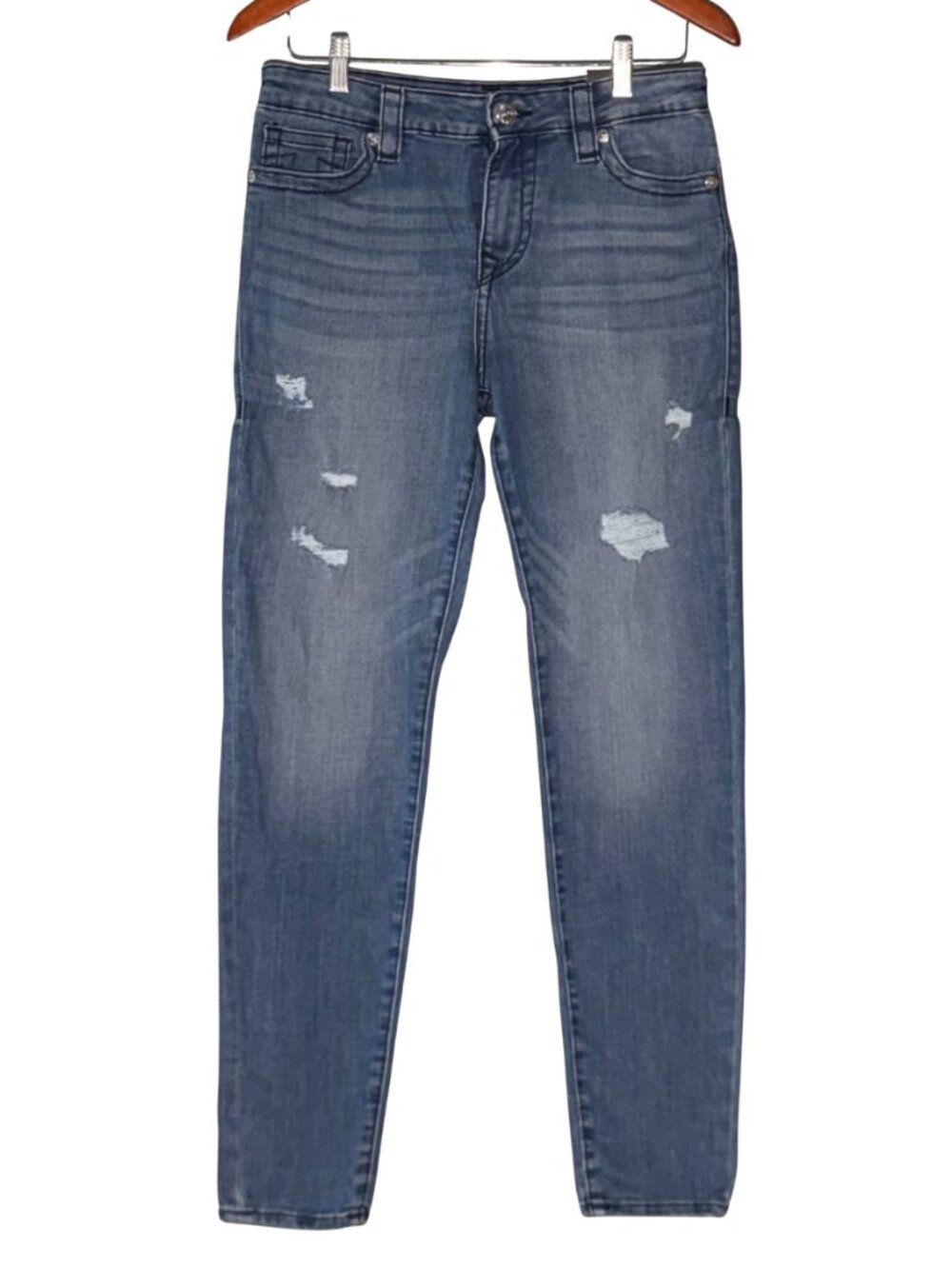 NEW True Religion Halle Mid Rise Super Skinny Distressed Jeans Blue Denim 29